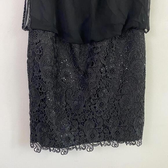 AIDAN MATTOX black lace blouson mini dress - Picture 3 of 6